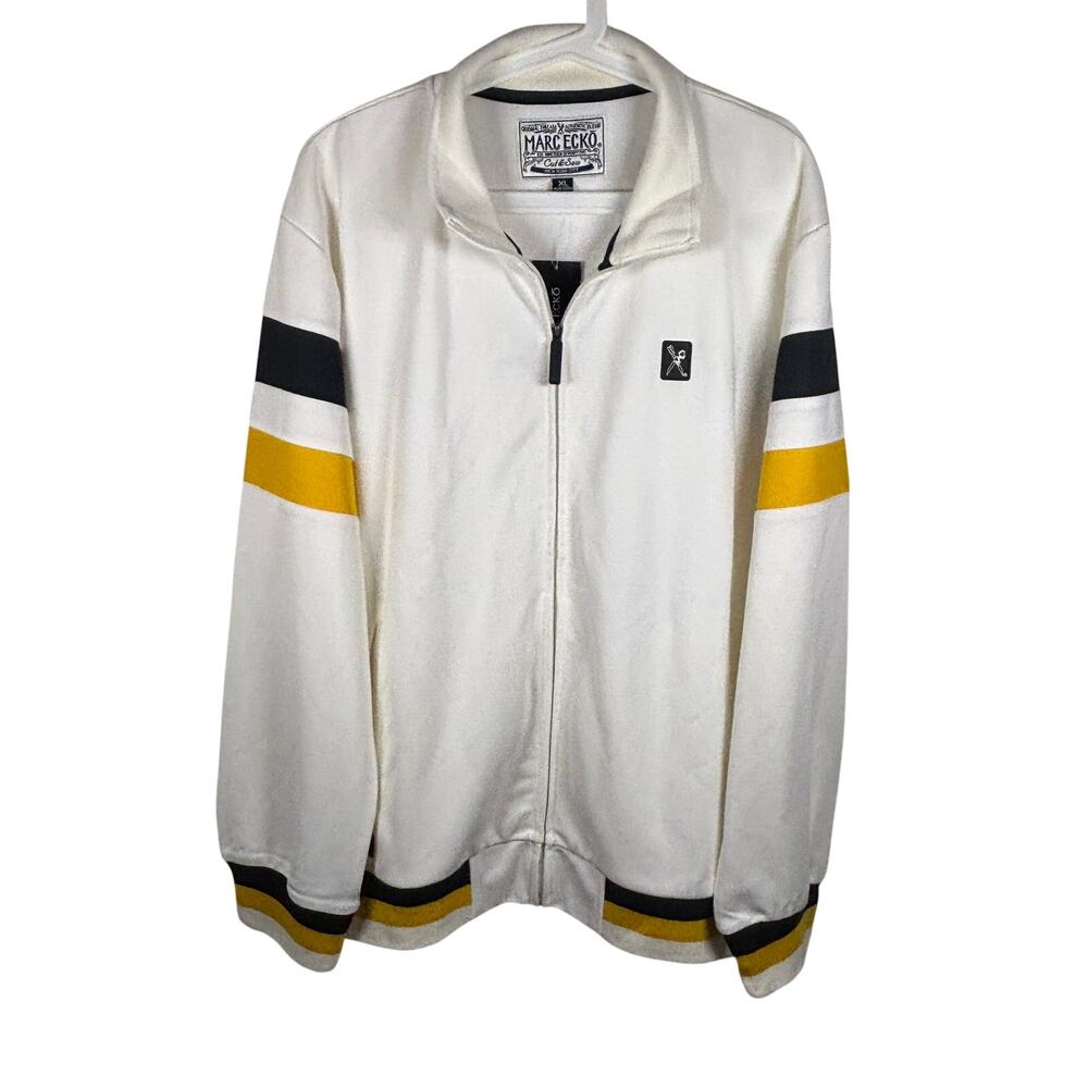Marc Ecko Cut & Sew Jacket Mens XL White Yellow Stripe Full Zip Track NWT